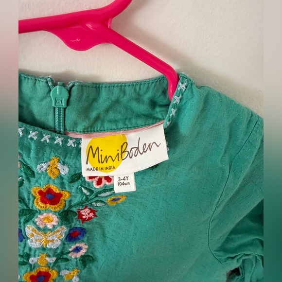 Mini Boden Toddler Girls Teal Green Floral Embroidered Cotton Dress 3T/4T Spring - Picture 2 of 13